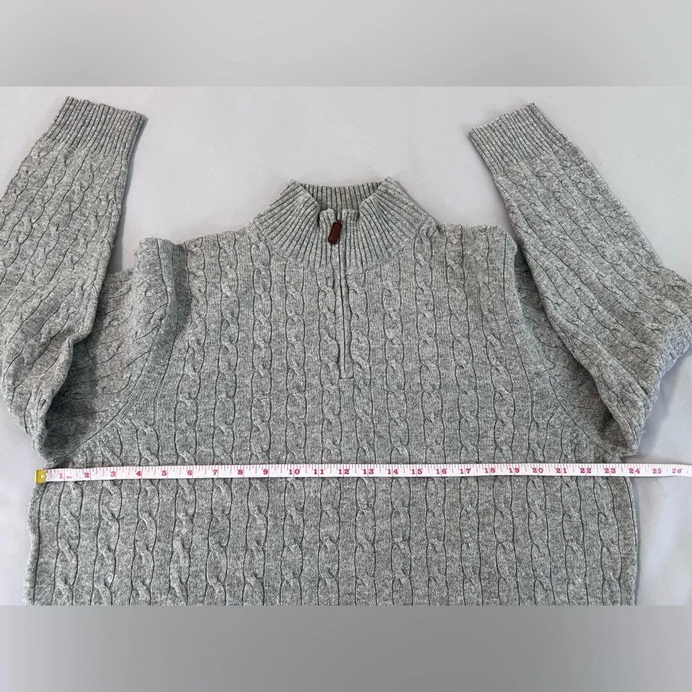 J‎ Crew Knit Sweater Men's Extra Large Gray Lambs Wool 1/4-Zip Mock-Neck